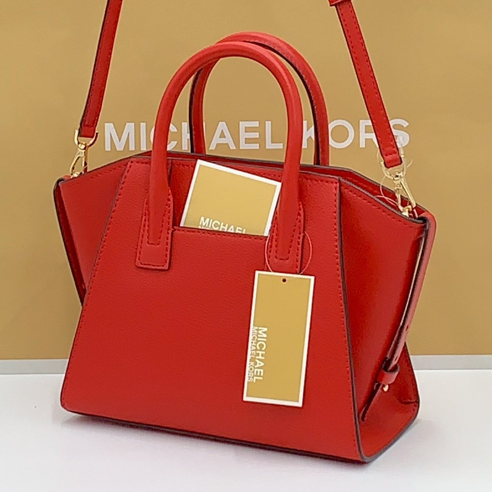 Michael Kors Avril Small Leather Top-Zip Satchel Flame Gold - Picture 3 of 16